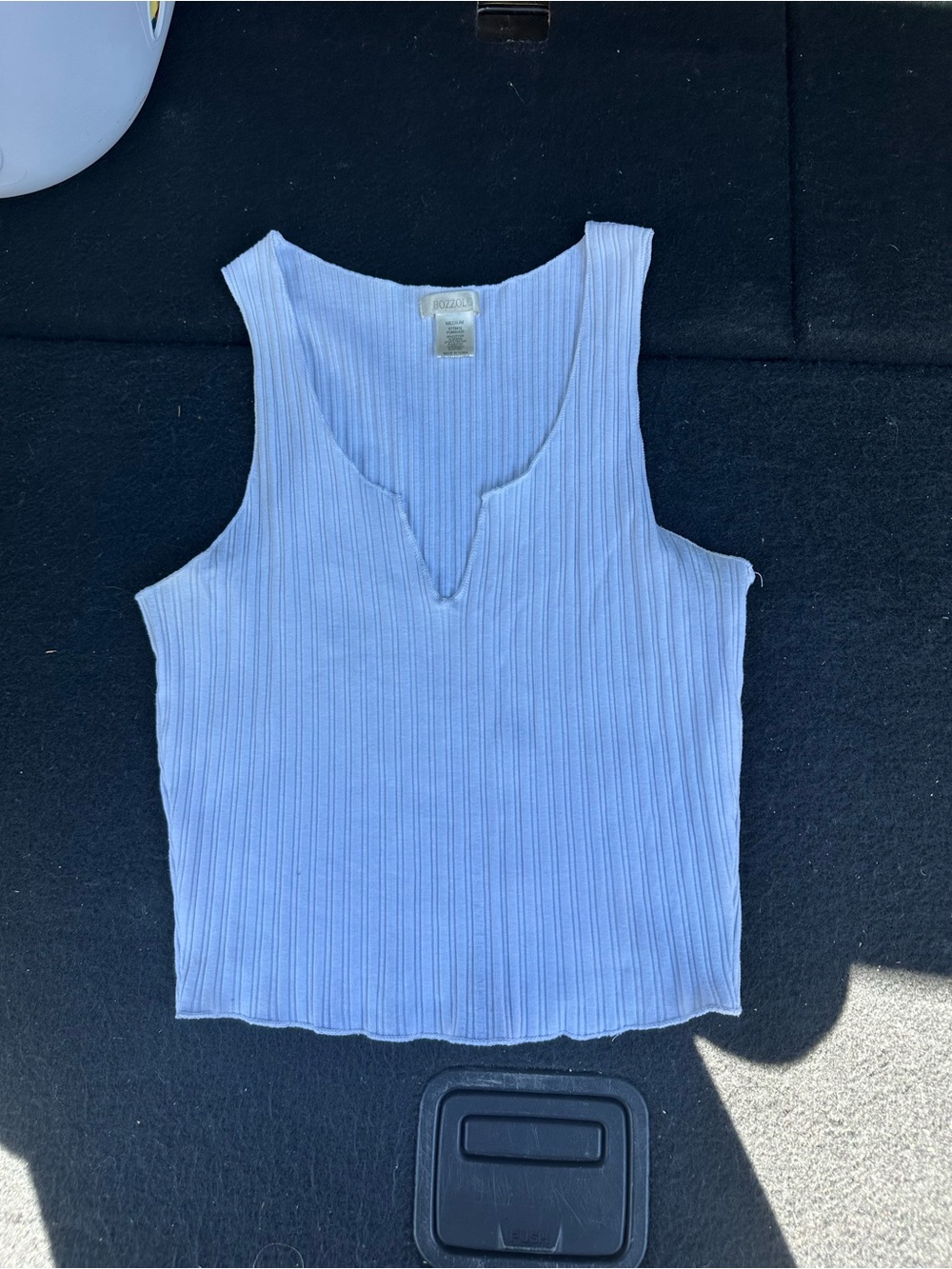 Bozzolo Ribbed Notch-Neck Tank - Light Blue